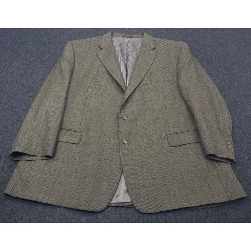 Ralph Lauren Wool Blazer Jacket Mens 56R Olive Brown Micro Check Two Button